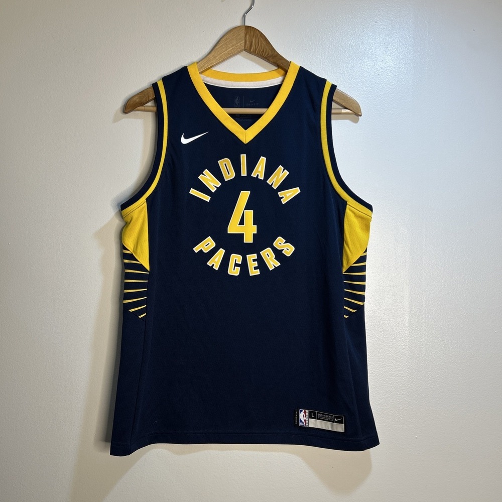 Youth Size L 14/16- Nike Victor Oladipo #4 Indiana Pacers NBA Jersey Navy Yellow